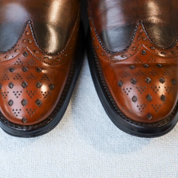 SALE - Jeffery-West 8-D US Brown Mens Wingtip Burnished Oxford Dress Shoes - Picture 4 of 15